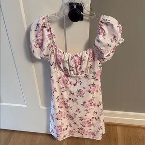 Altar'd State Pink Floral Puff Sleeve Dress. Cute open back with bow. Size s.